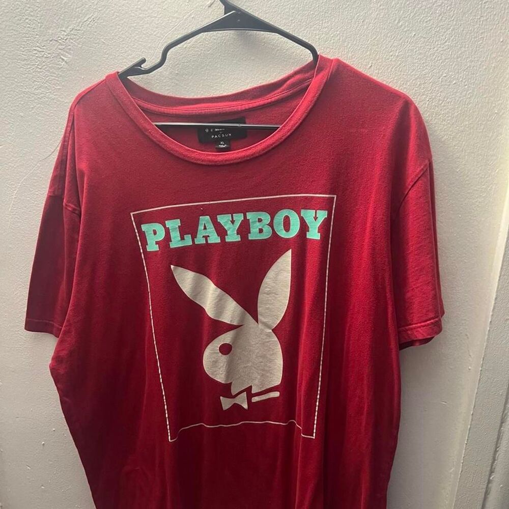 Playboy Men's Red and Burgundy T-shirt